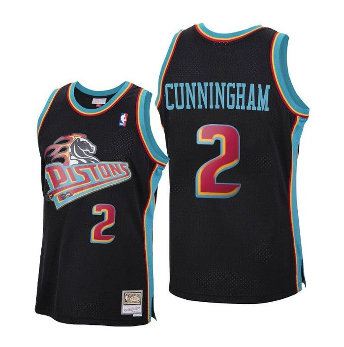 Men's Detroit Pistons #2 Cade Cunningham 1998-99 Black Mitchell & Ness Throwback Stitched Jersey